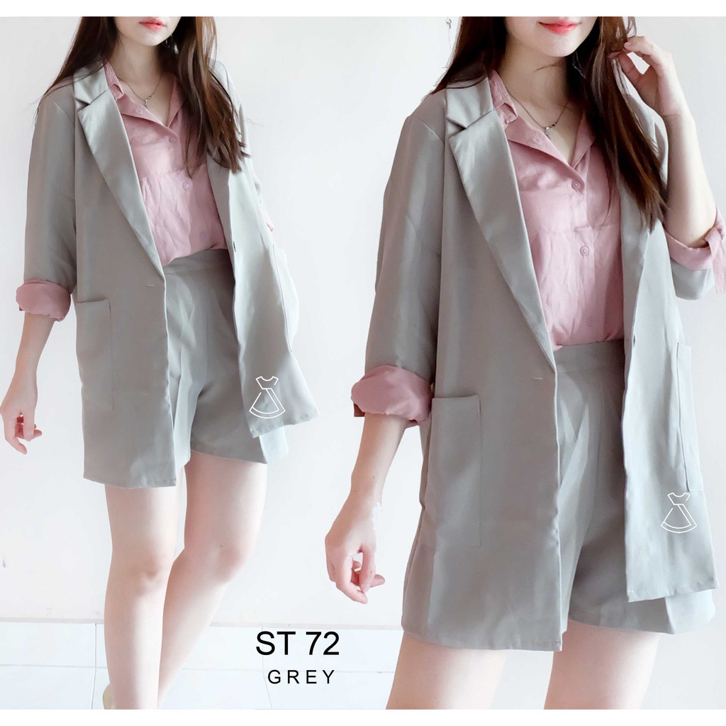 ST72 - Setelan Blazer Short Pants Wanita Setelan Casual Korean Look