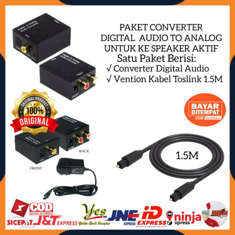 [COD] PAKET DIGITAL TO ANALOG AUDIO CONVERTER DARI TV KE SPEAKER AKTIF AMPLIFIER / SPDIF OPTICAL TO ANALOG RCA + KABEL OPTICAL AUDIO VENTION 1.5 METER