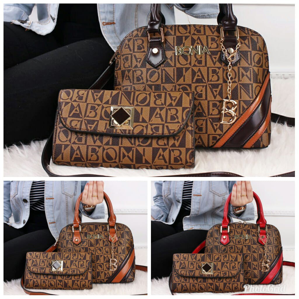 Bonia Alma Monogram Satchel 2 IN 1 Bags