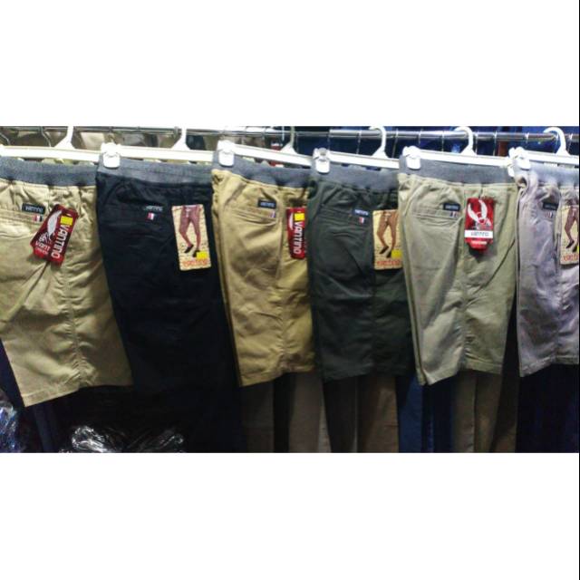 Chino's Pendek RIP Pinggang Kolor Karet Bahan Catton Stretch denim