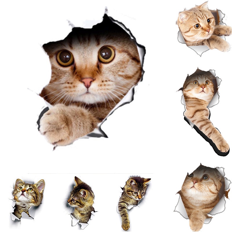 Stiker Dinding Decal Desain Kucing Anjing 3D Untuk Dekorasi Natal