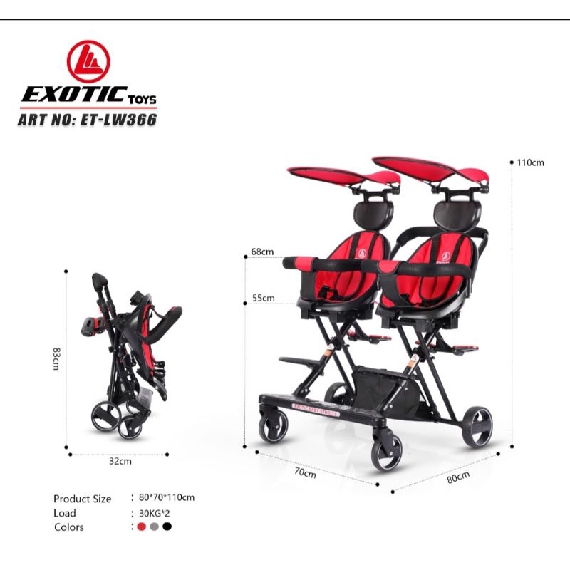 STROLLER TWINS EXOTIC LW 366 MIKRO TRIKE MAGIC STROLLER ANAK KEMBAR HADAP 2 ARAH / SB 1013