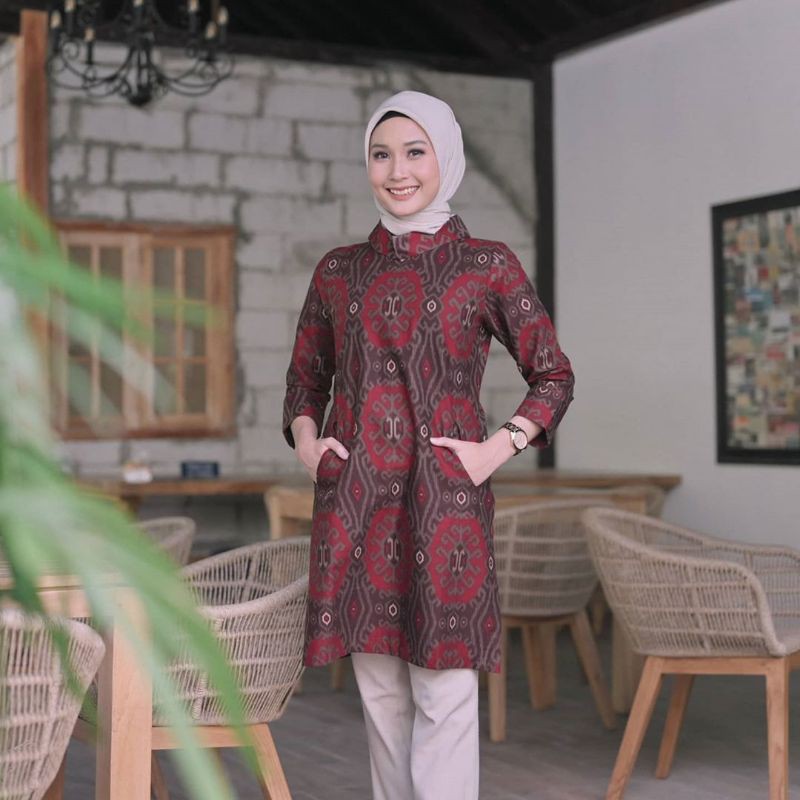 tey-17 Batik wanita ASJ SA HRB026 Kenongo Kemeja Tosca Pendek