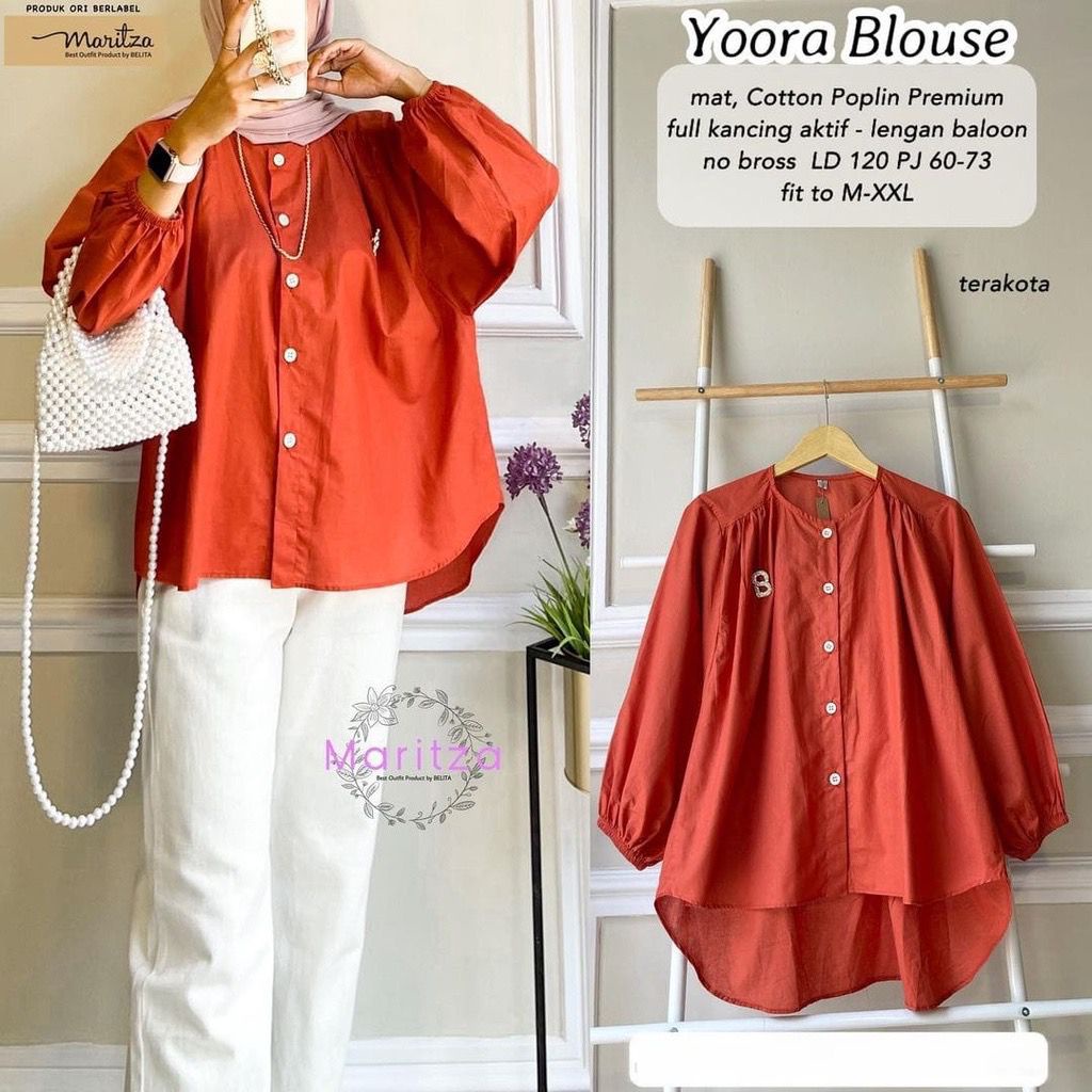 Yoora Blouse Bahan Katun Paris LD 120 / BAJU BLOUSE WANITA JUMBO BIG SIZE TO XXXL - ATASAN LENGAN PANJANG