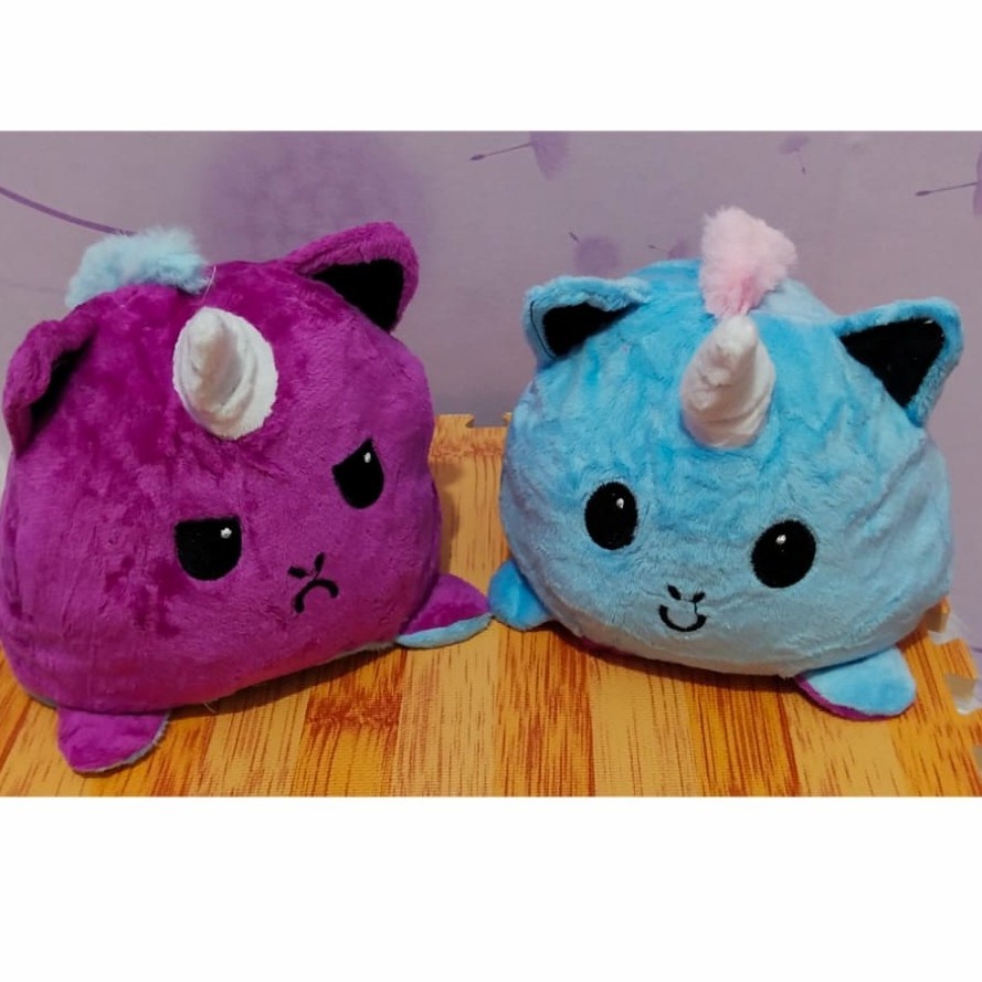 Boneka reversible unicorn / 2 EKSPRESI BOLAK BALIK / Berubah Ekspresi - BIRU-KUNING