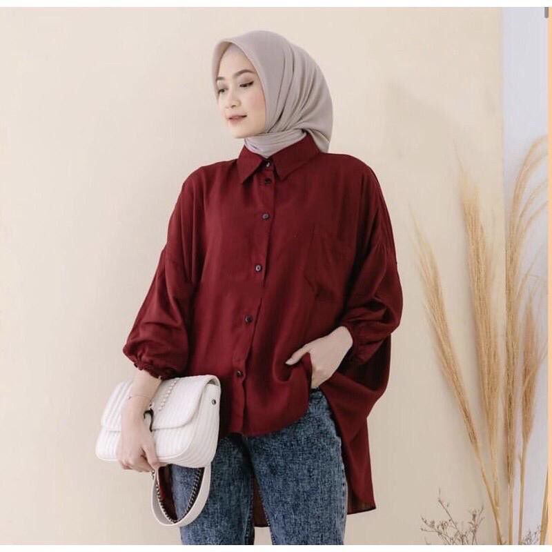 Kemeja Oversize Wanita Kemeja Rayon Oversize Korea Kemeja Polos Lengan Panjang Bigsize Ld 130