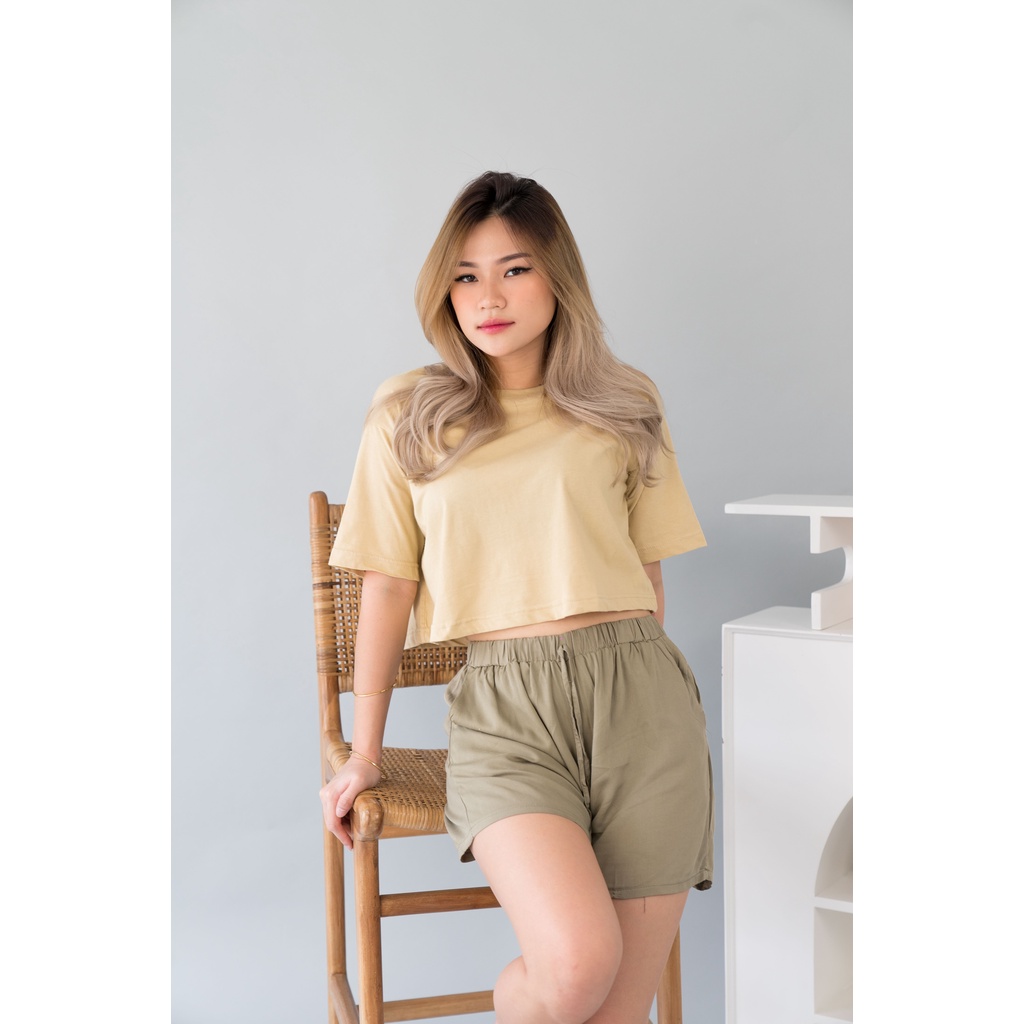 (COD) OH Fashion Kaos Tory Wanita Crop Top Batwing (Mango) #1066