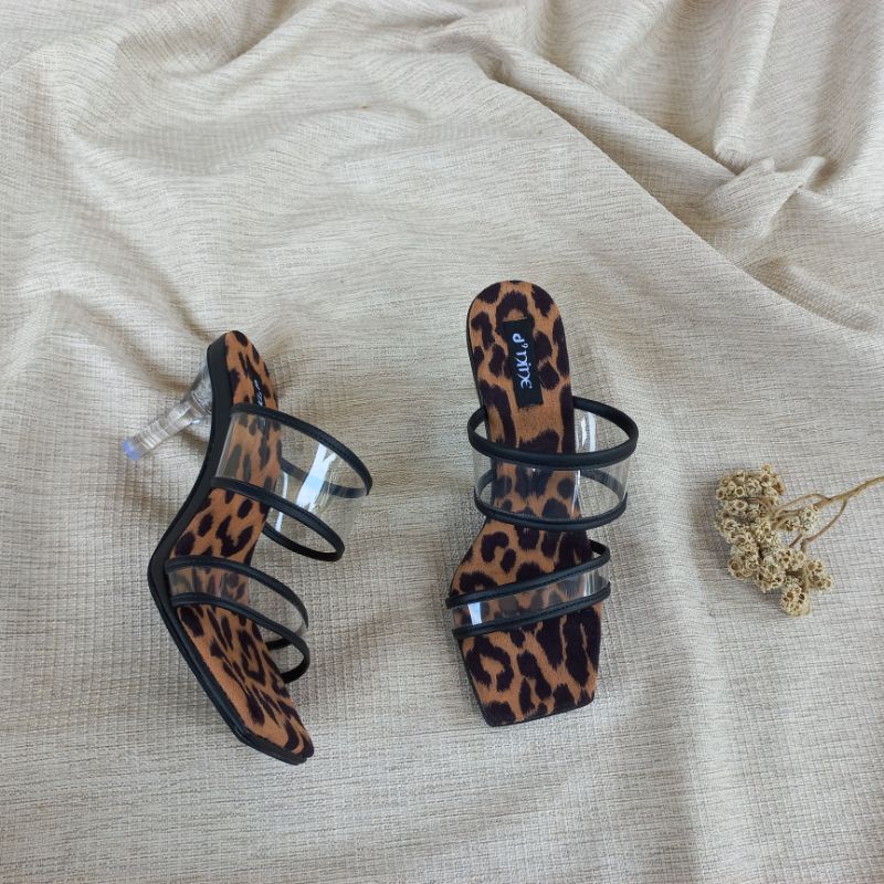 d'nine KS 12 Sandal Wanita Sandal heels kaca leofard slop mika