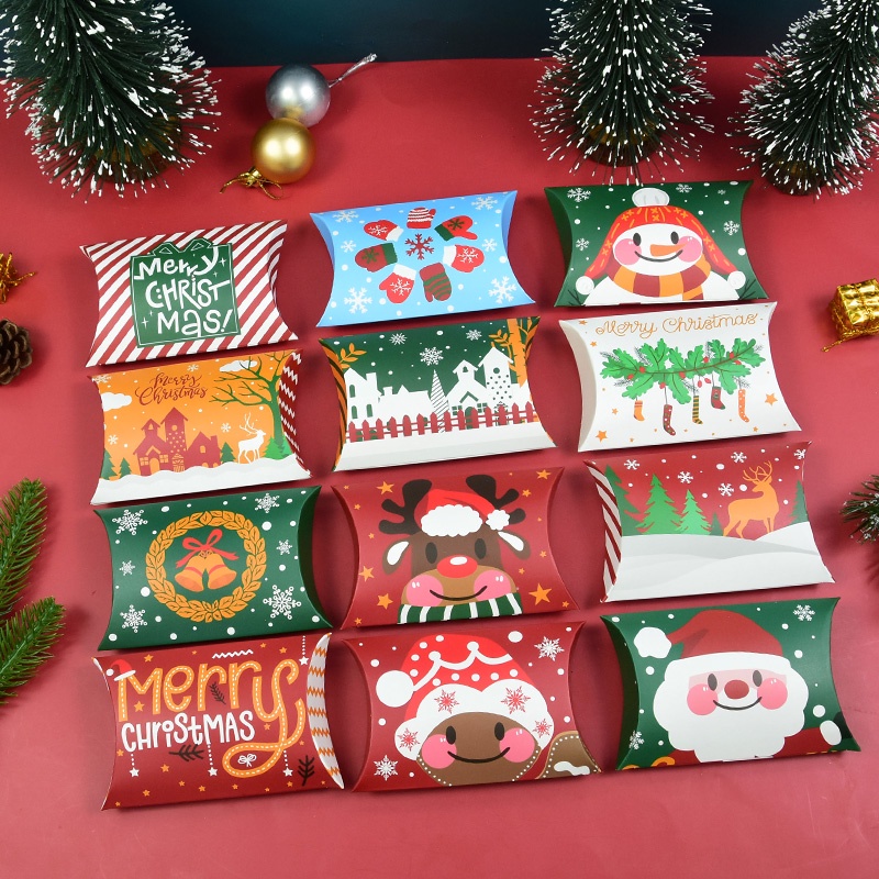 10pcs Kotak Permen Bentuk Bantal Santa Claus Bahan Kertas Kraft Untuk Perlengkapan Pesta Natal