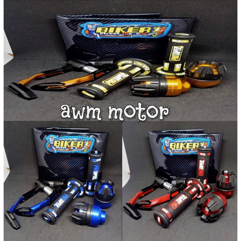 kulit jok karbon + proguard robot babet + Jalu as roda + handgrip protaper new bisa buat semua motor