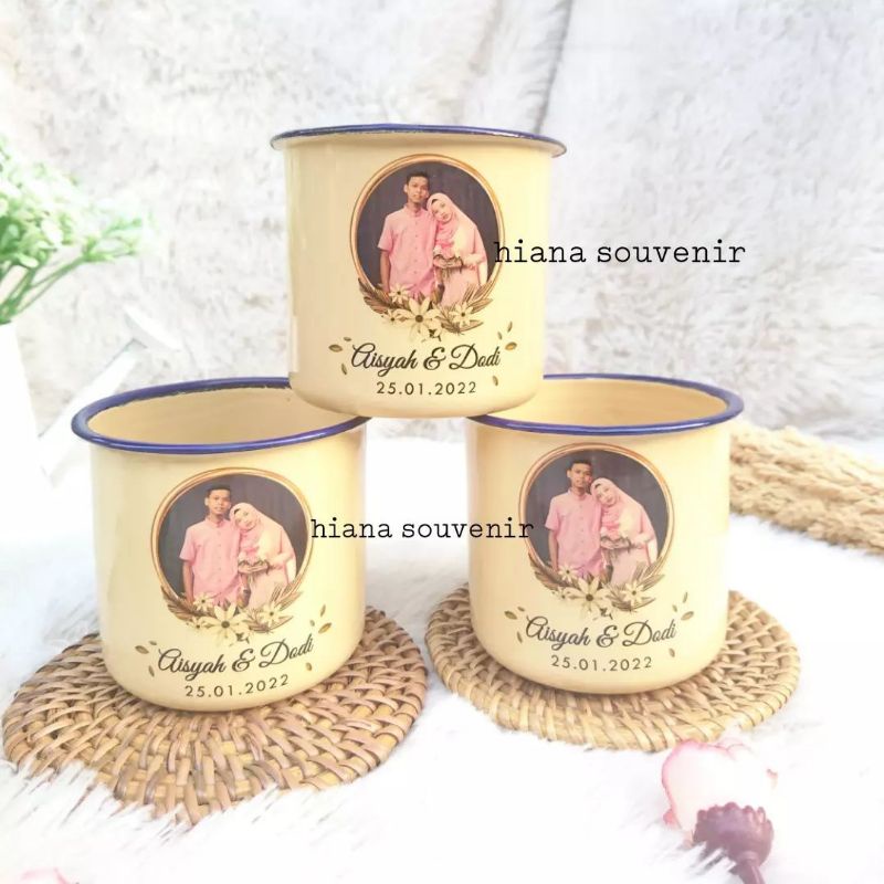 SOUVENIR GELAS KALENG ENAMEL JADUL 7CM  CETAK GAMBAR  WARNA