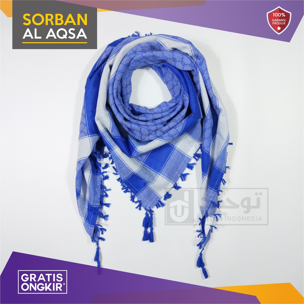 Sorban Shemagh Almas Arab Palestina Sorban Al Aqsa Premium Biru Putih