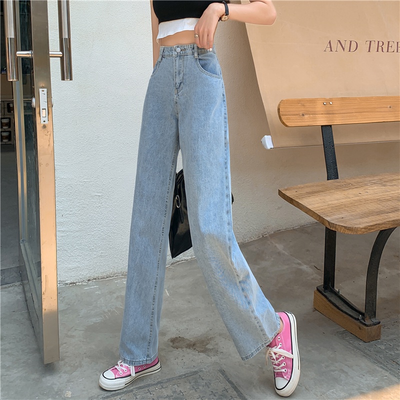 Biru muda new celana jeans panjang wanita high waist boyfriend murah