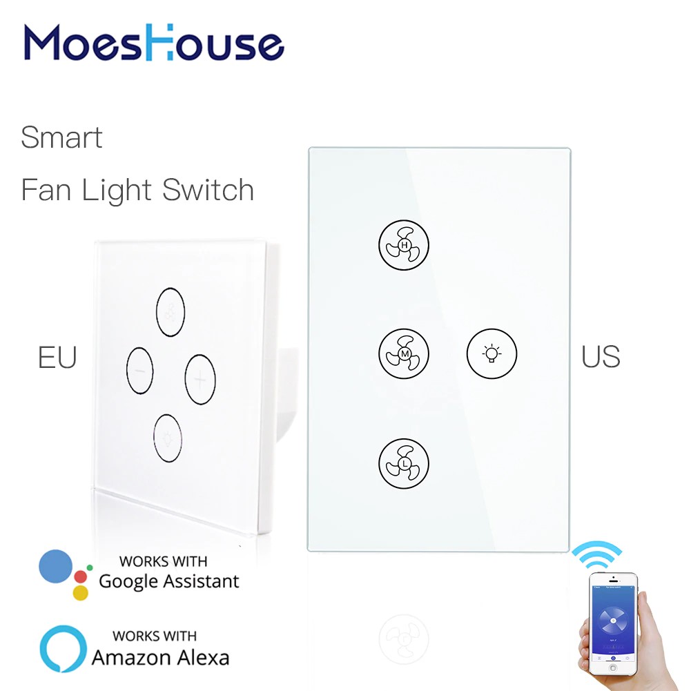Wifi Smart Ceiling Fan Light Lamp Wall Switch Smart Life Tuya App Remote Various Speed Control Shopee Indonesia
