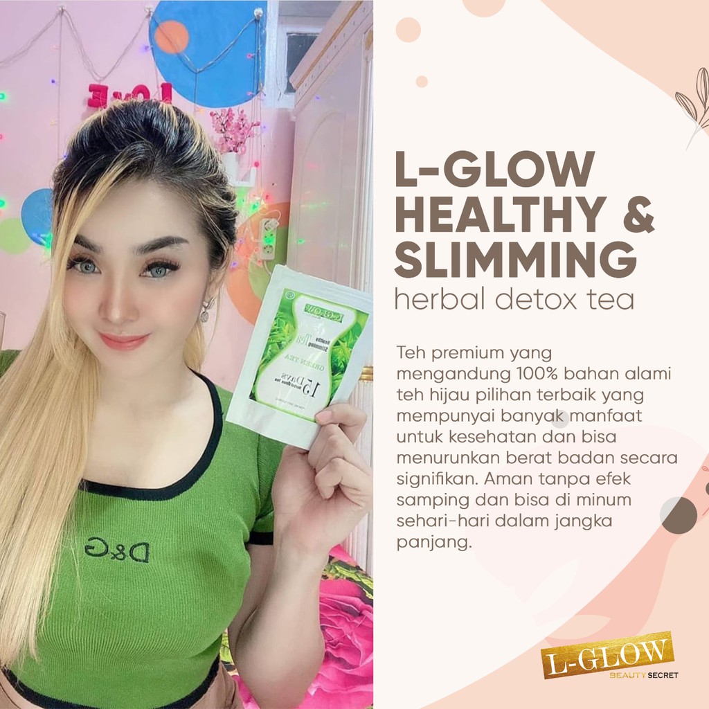 L Glow Healthy & Slimming Herbal Detox Tea tehpelangsing tehdiet tehdetox herbal BPOM dan HALAL MUI