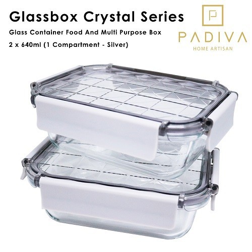 Padiva 640ml Silver (2pcs) Crystal Glassbox 1 compartment (GBC640SS)