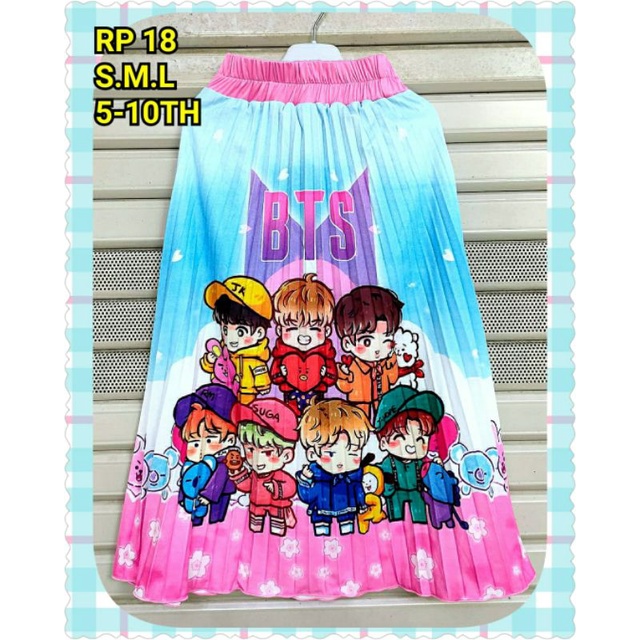 Rok Plisket Anak Tanggung Motif Karakter Bahan Premium Usia 5-8 Tahun