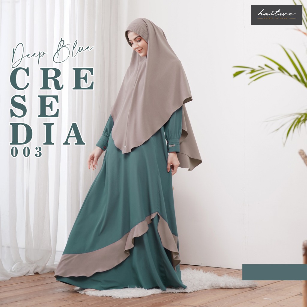 Haitwo CRESEDIA 003 Gamis Syar'i set hijab Bahan Youryou mix Mosscrappe Gamis Modern syar'i