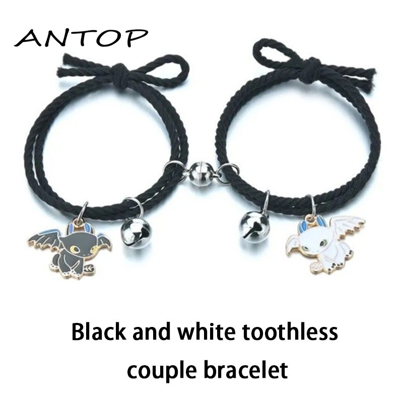 2Pcs Gelang Couple Magnet Gelang Kapel Elastis Pasangan Pria Dan Wanita Kartun Dikepang Tali Tangan Rambut ANTOP