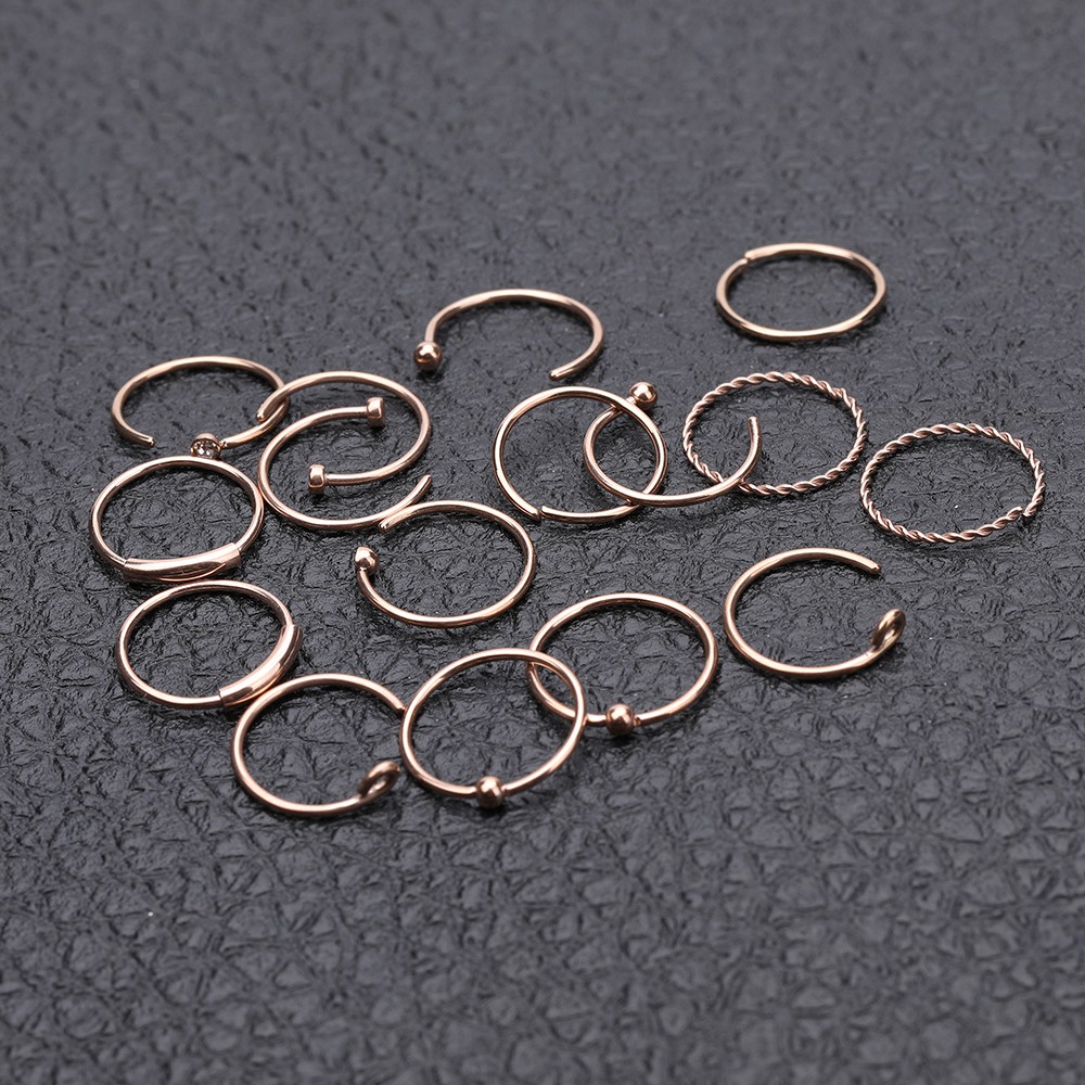 1 Lot / 16pcs Anting Tindik Bibir / Hidung / Telinga / Tubuh Bentuk Angka 8 Bahan Stainless Steel Flexible