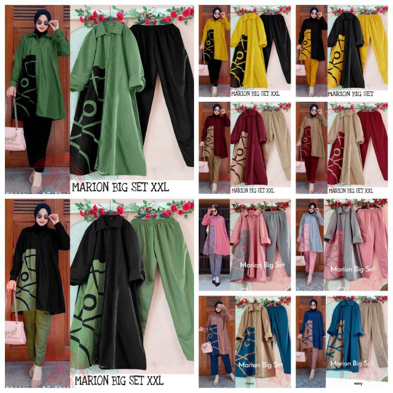 MARION BIG SET / SETELAN WANITA TERBARU / BISA COD / UKURAN JUMBO XL XXL 3XL / SETELAN TUNIK WANITA