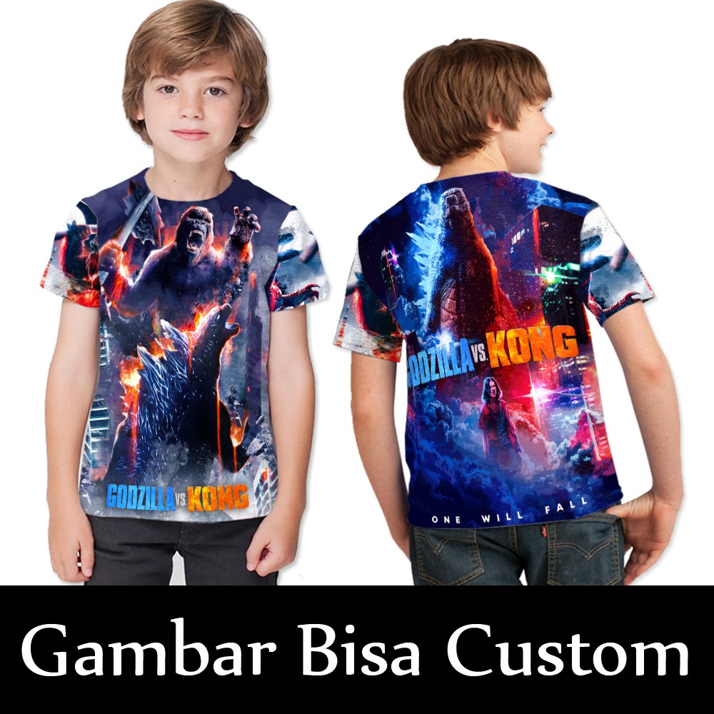 Kaos Baju Anak GODZILLA Fullprint / Baju Kaos Anak Godzilla vs. Kong *BISA COD