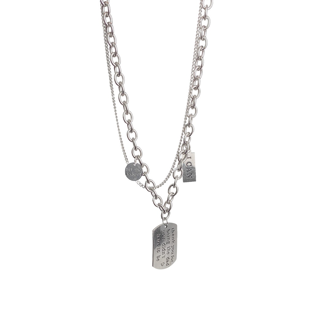 Titanium baja double-layer square kartu surat kalung wanita hip hop cahaya mewah minoritas rasa desa