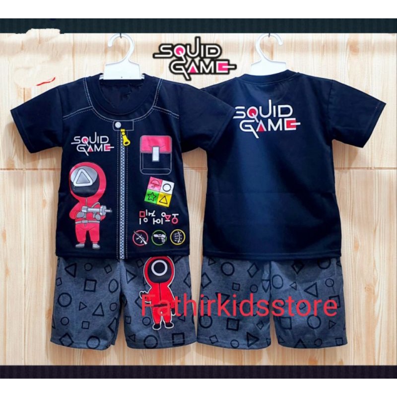 SETELAN  UNISEX ANAK PANJANG DAN PENDEK SQUIDGAME DAPAT TOPENG