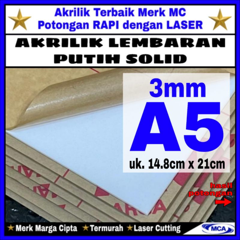 AKRILIK lembaran PUTIH SOLID 3mm uk. A5 / Marga cipta / Acrylic