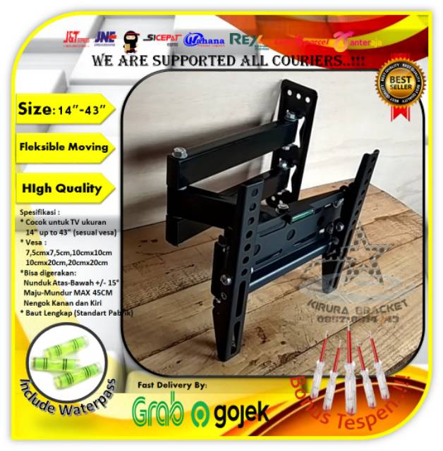 Termurah..!!Bracket tv LED LCD Swifle lengan 14&quot;-43&quot; kokoh!! Cocok semua merk TV