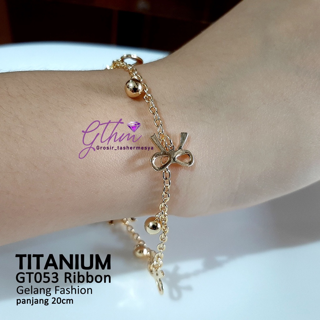 Gelang Tangan Wanita Titanium Ribbon Perhiasan Fashion Import Anti Karat Anti Luntur model simple GT053 gthm