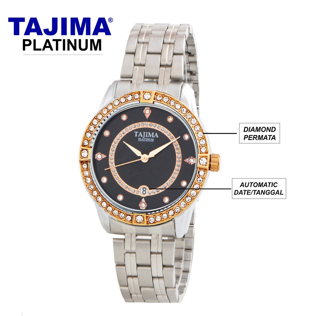 Premium (RRW) Jam Tangan Tajima Platinum Date Wanita Pria 3819 Rose Original Garansi 1 Tahun