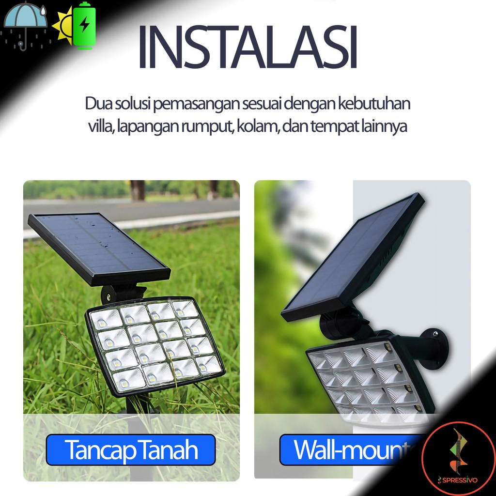 Lampu Sorot Tenaga Surya RGB 16 LED Tancap Tanah Wall Mount 5 Watt