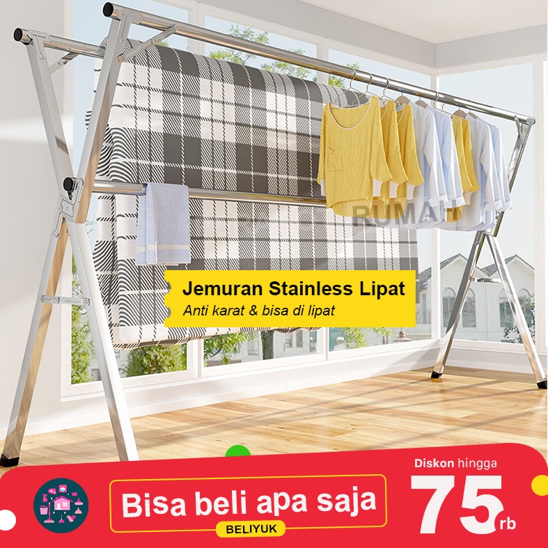 Jemuran Lipat Besi untuk Baju Handuk Pakaian Bayi Praktis Stainless Steel Indoor Outdoor Balkon Port