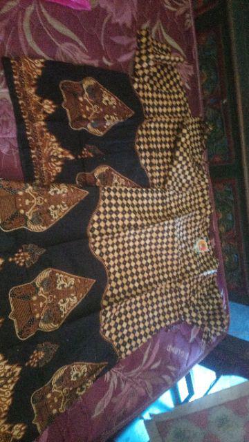 Couple Tunik V Wayang Serut Sogan Abu Coklat Kekinian Kerja Maura Tunic Batik Modern