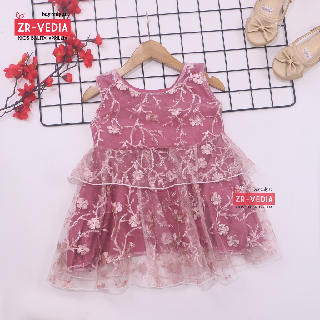 Dress Inara Bayi 3-12 Bulan / Dres Brukat Anak Perempuan Kondangan Baju Kensi Premium Gaun Pesta Murah