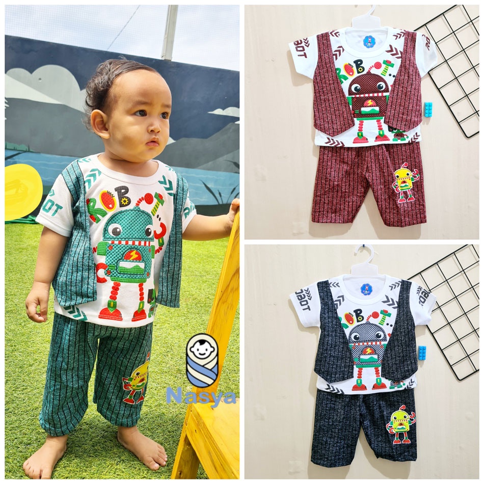 [KK-002] Setelan bayi cowo / set anak laki-laki motif robot rompi