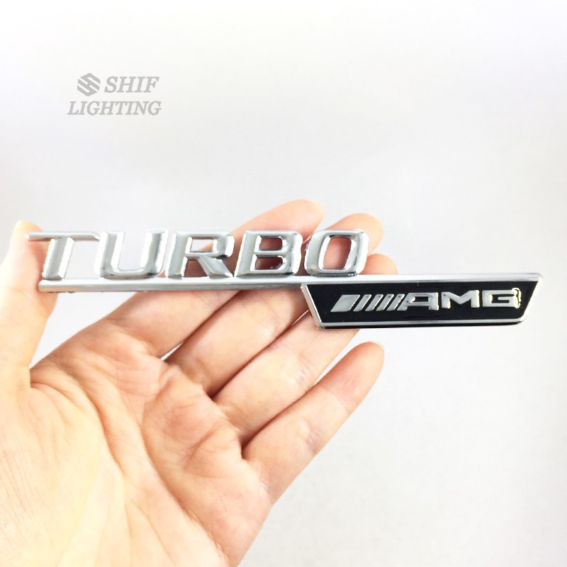 2Pcs Stiker Emblem Logo AMG Turbo Metal untuk Mobil Mercedes