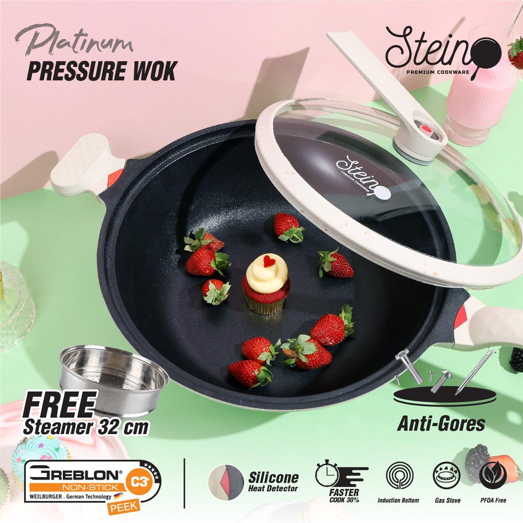 Steincookware Wok Platinum Pressure Semi Presto 32cm Original Stein Free Steamer