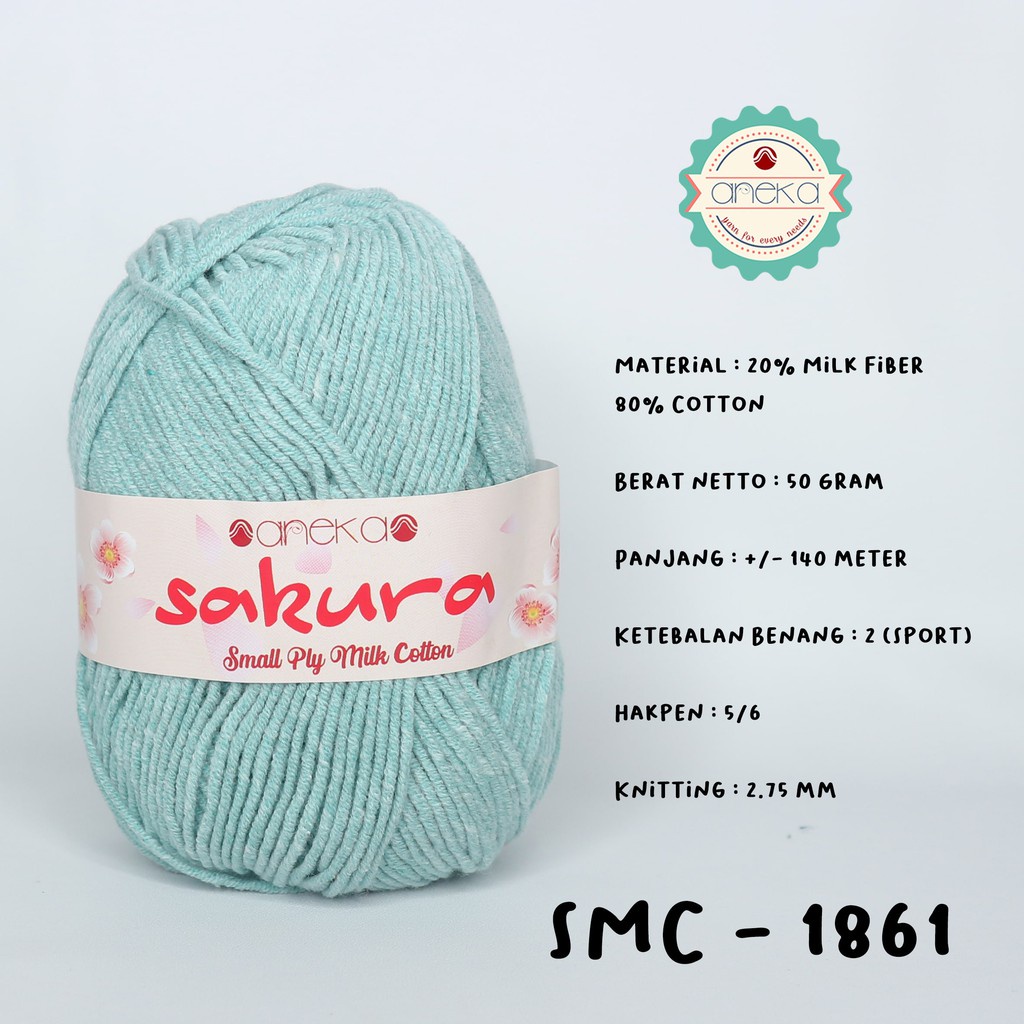 Benang Rajut Katun Susu 4 Ply / Sakura SMALL PLY Milk Cotton Yarn - 1861
