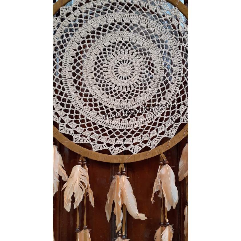 Dream catcher sulam diameter 32cm bulu ayam jaring benang dekorasi hiasan gantungan