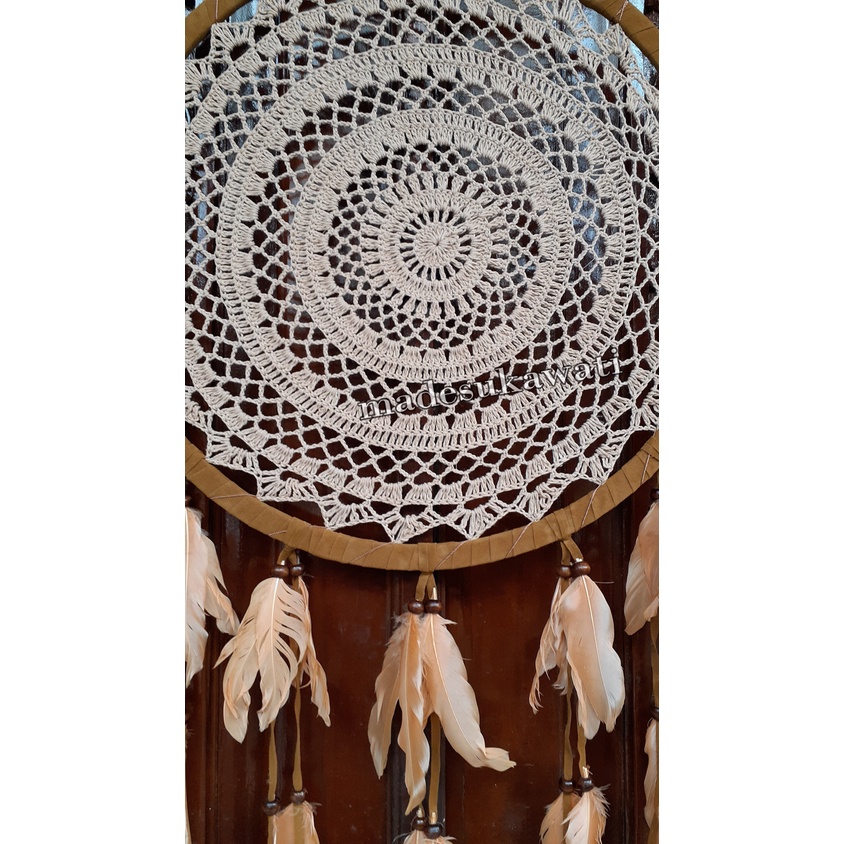 Dream catcher sulam diameter 42cm bulu ayam jaring benang dekorasi hiasan gantungan