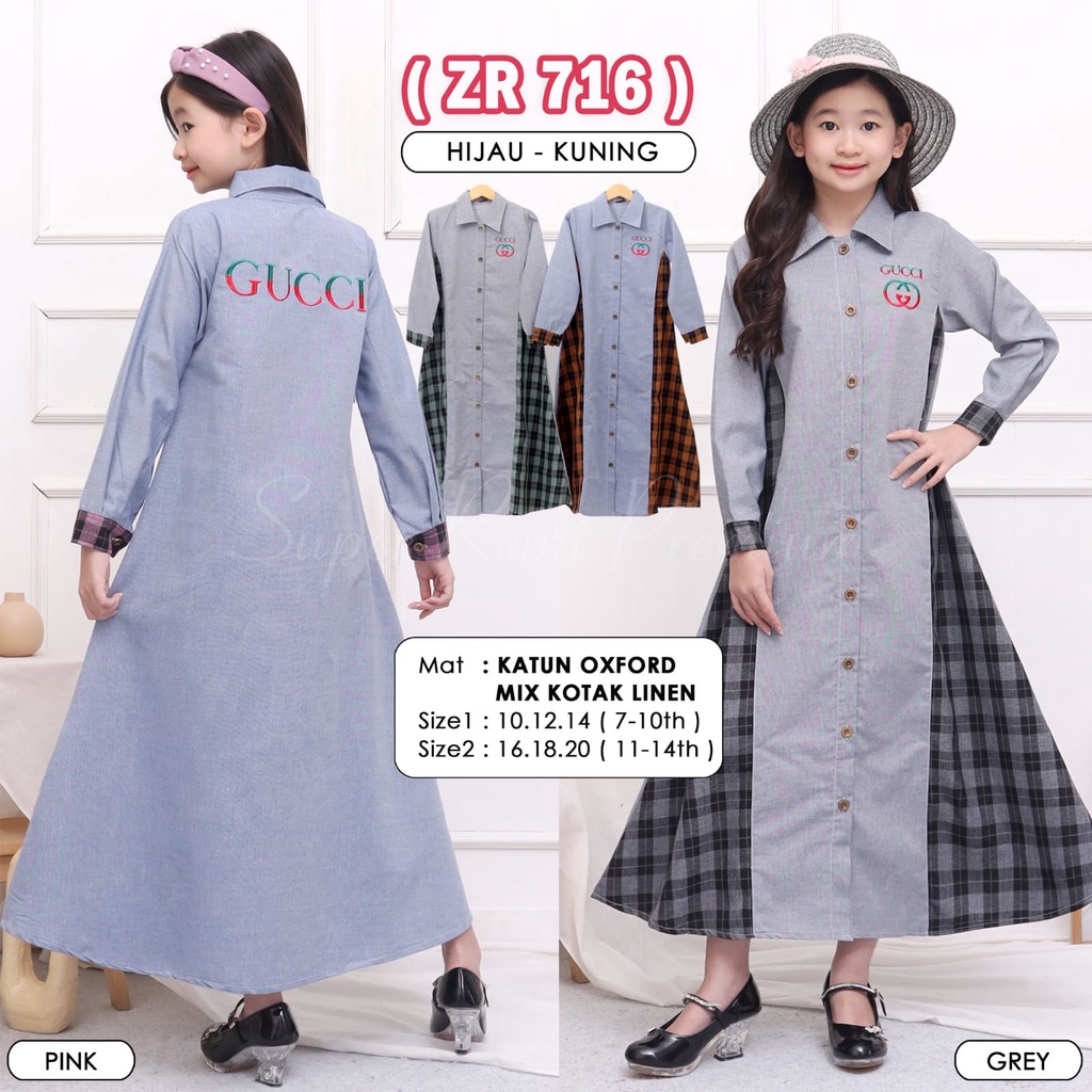 ( 6 - 14 TAHUN ) BAJU DRESS / BAJU GAMIS MUSLIM ANAK PEREMPUAN TANGGUNG / FASHION MUSLIM ANAK/ ZR 71