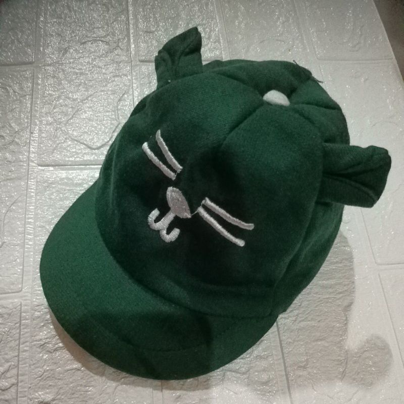 LYSASHOP - Topi Anak Bayi Lucu Motif Kucing/Topi Kupluk Bayi-Hijau tua