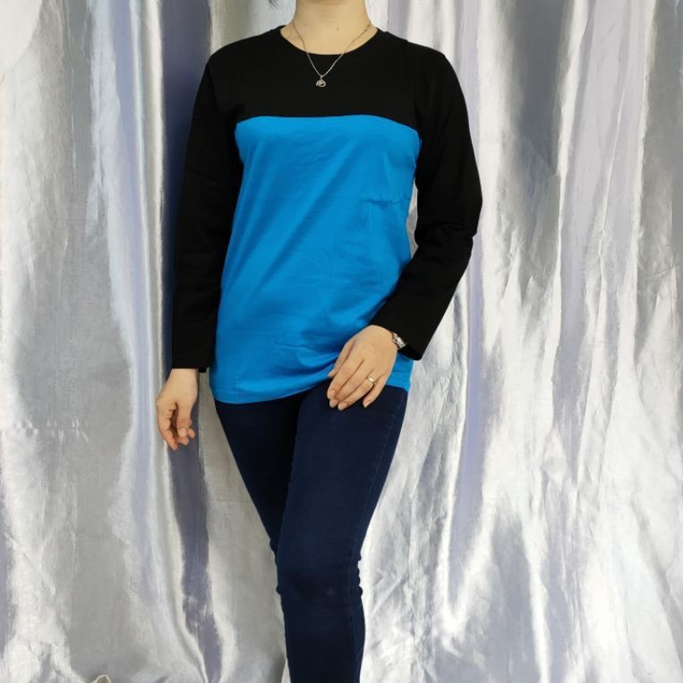 kaos reglan polos kombinasi HITAM-TURKIS uk 20 22 S M L XL XXL