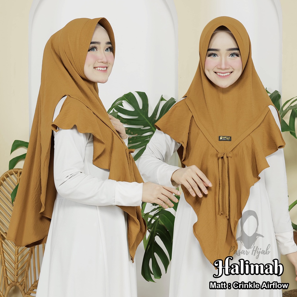 Kerudung Instan HALIMAH Crinkle Airflow Premium Jilbab Bergo Pet Airflow Anti Kusut Pasar Hija'b