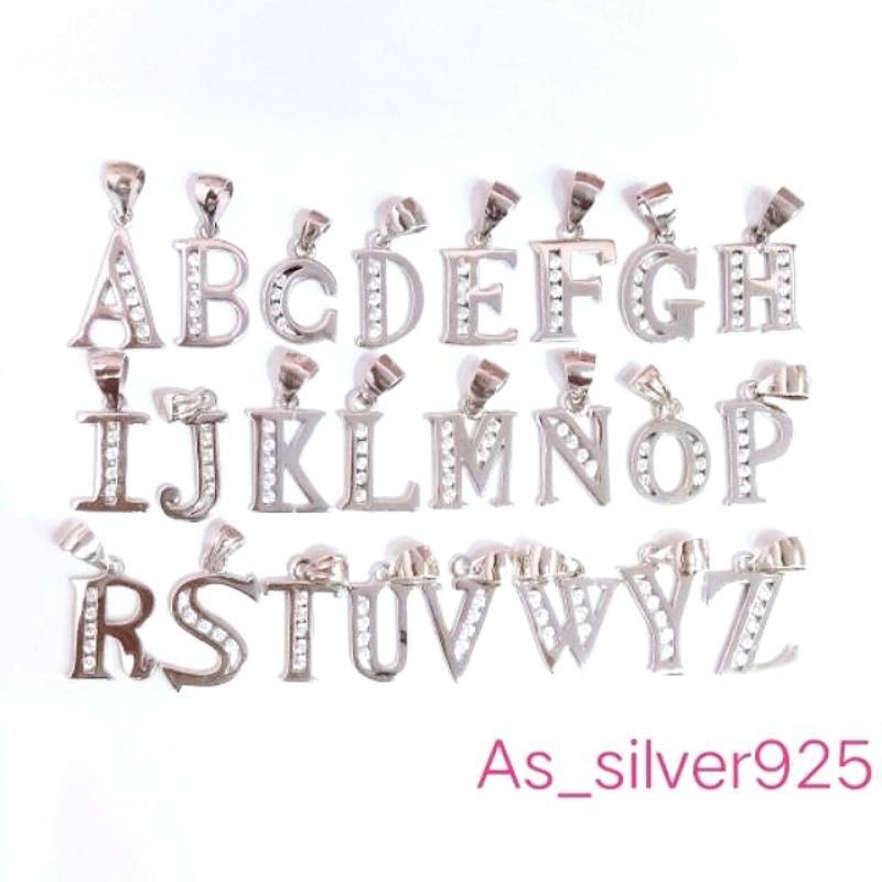 LIONTIN PERAK HURUF/INISIAL ABJAD KAKU ASLI SILVER 925 LAPIS MAS PUTIH-BANDULAN KALUNG HURUF