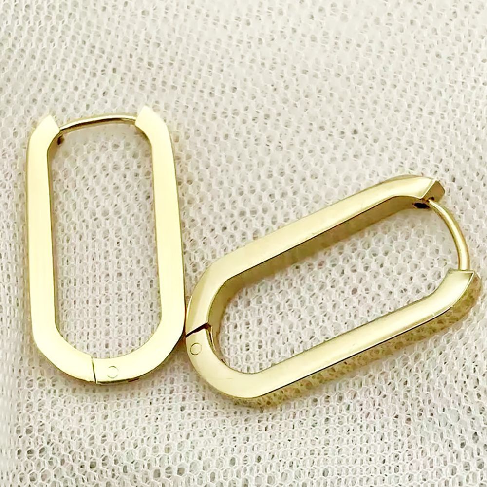 Needway  Simple Rectangular Earrings Geometric Female Hoop Earrings Ear Buckle Party Gold Color Oval Shape Woman Copper Girls Fashion Jewelry/Multicolor