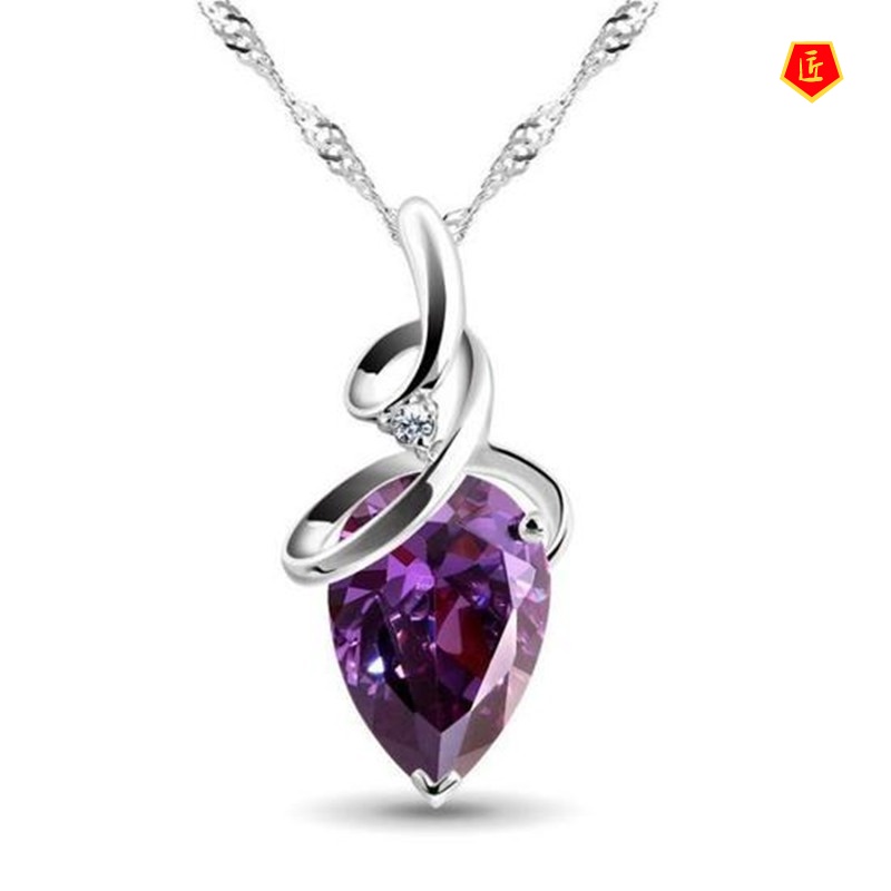 [Ready Stock]Korean Fashion Amethyst Silver Pendant Soft Drop-Shaped Diamond Accessories