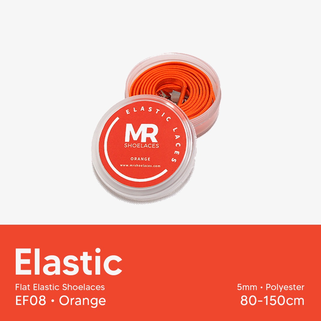 Original MR Shoelaces EF08 Elastic Orange Jingga Tali Sepatu Flat Elastis (Karet Lentur) with Metal Clip / Lock 100cm